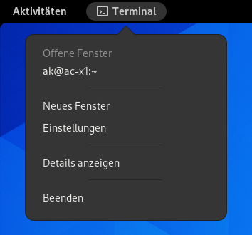 Anwendungsmenü von Terminal